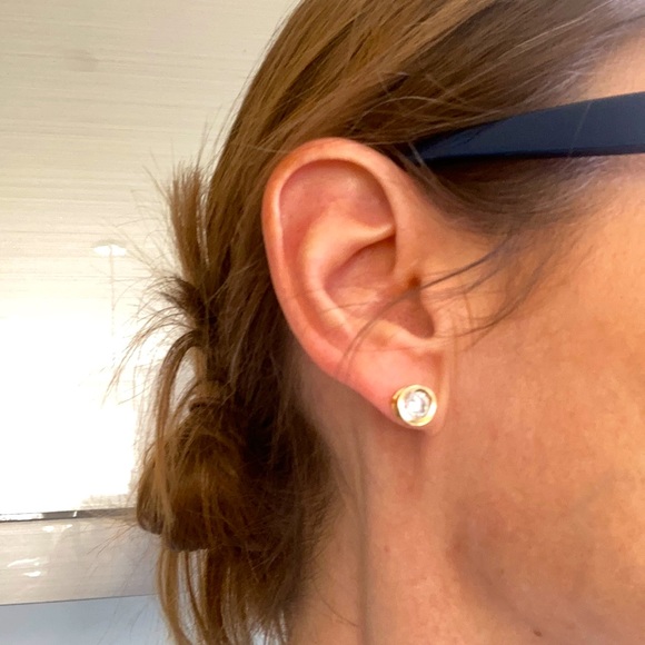 Gold plated sterling silver cz bezel studs - Picture 6 of 6